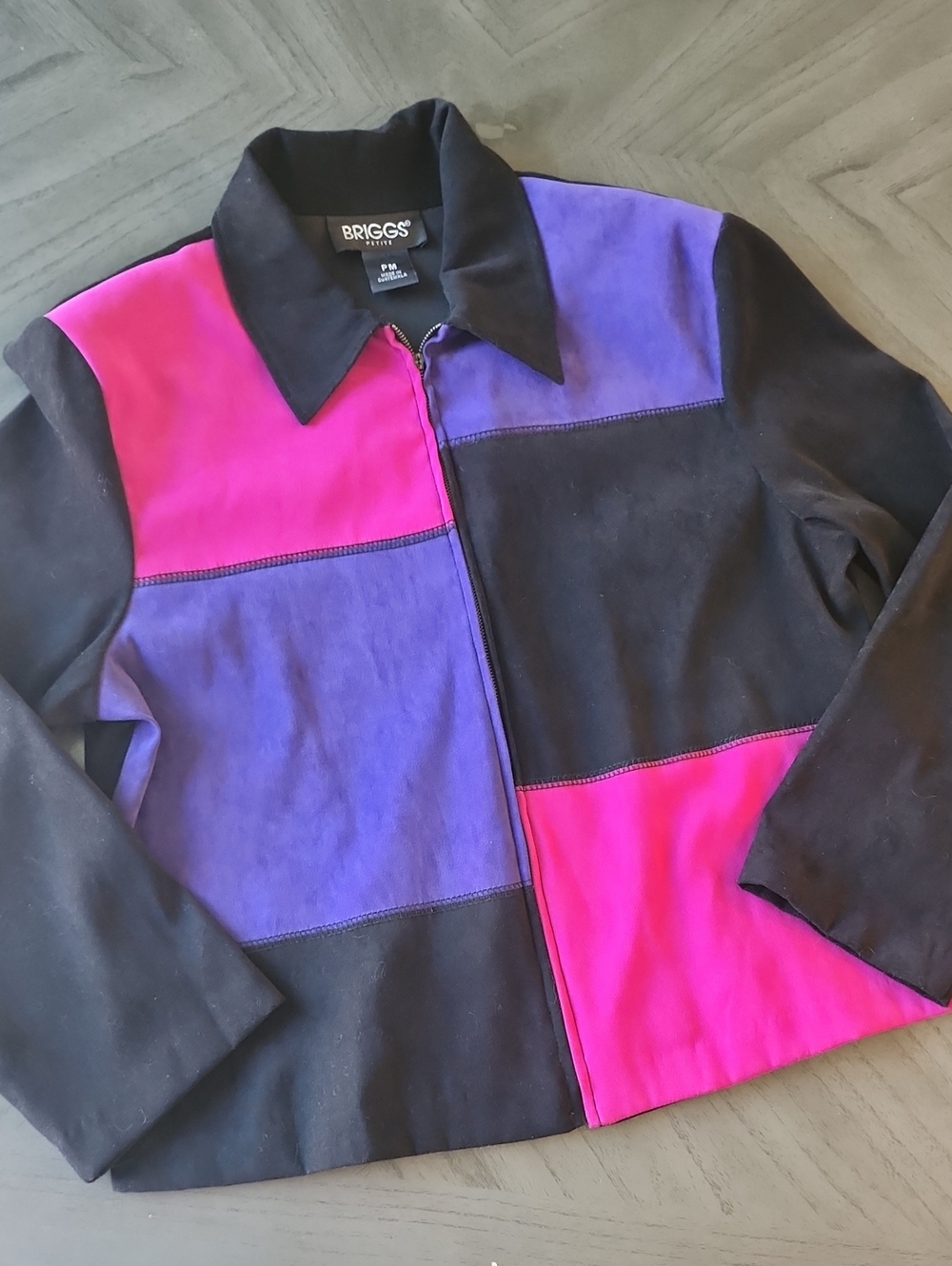 Briggs NY Colorblock 90's Suede Jacket - Black, Purple & Hot Pink Size Petite M